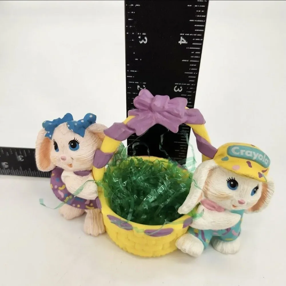 1991 NEW in Box Hallmark CRAYOLA BUNNY FIGURINE Boy Girl Bunny & Easter Basket
